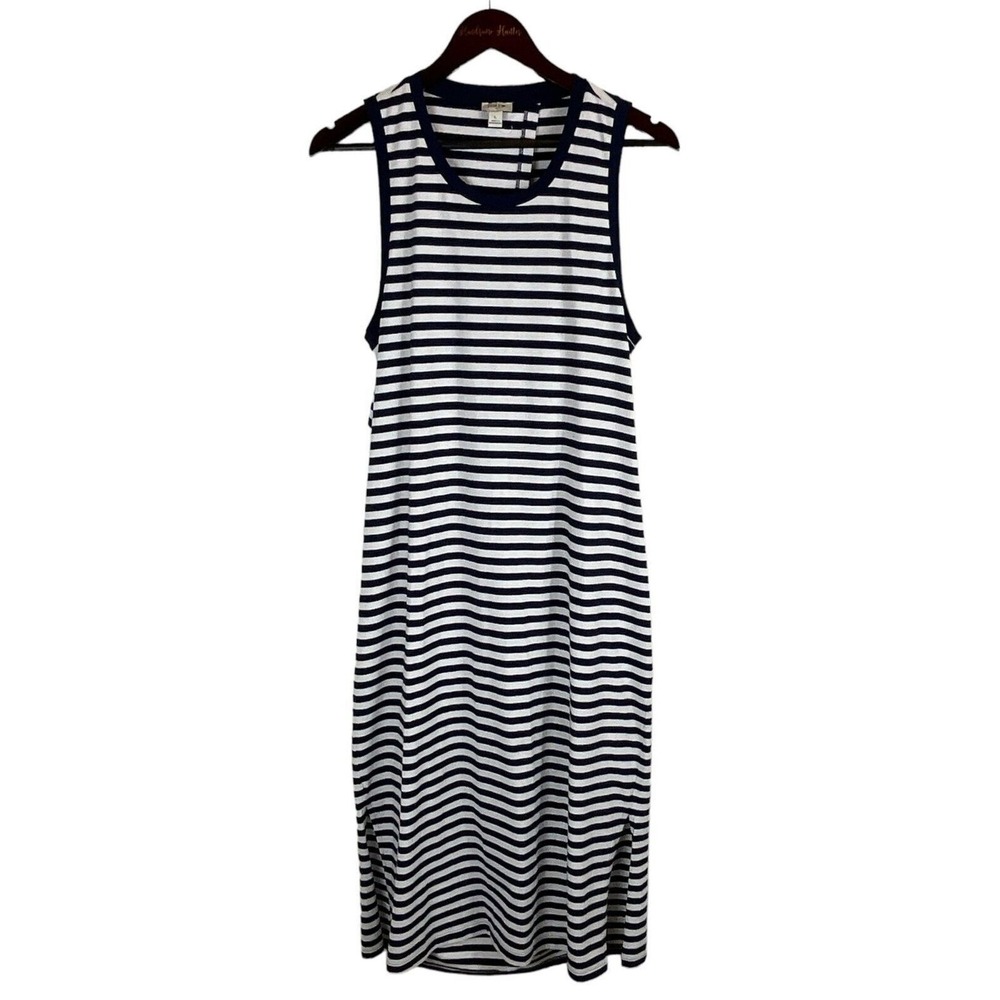 J. Crew Striped Maxi Dress Womens L Navy White EUC Tie Back Cutout Sleeveless